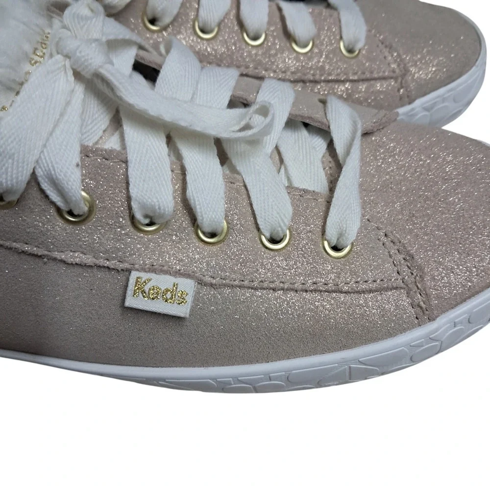 Kate Spade Keds Shoes Womens 8 Rose Gold Glitter Kickstart Mule Faux Fur Sneaker